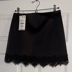 Zara Black Mini Skort with Lace Trim